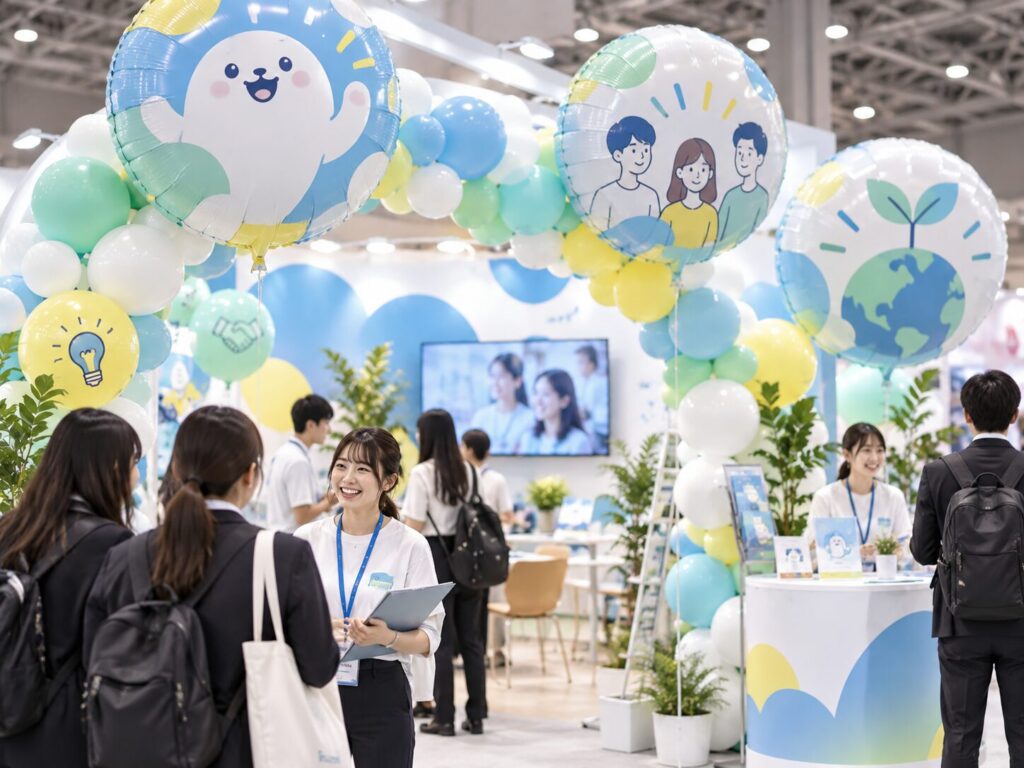 バルーンで装飾された採用イベントのブース